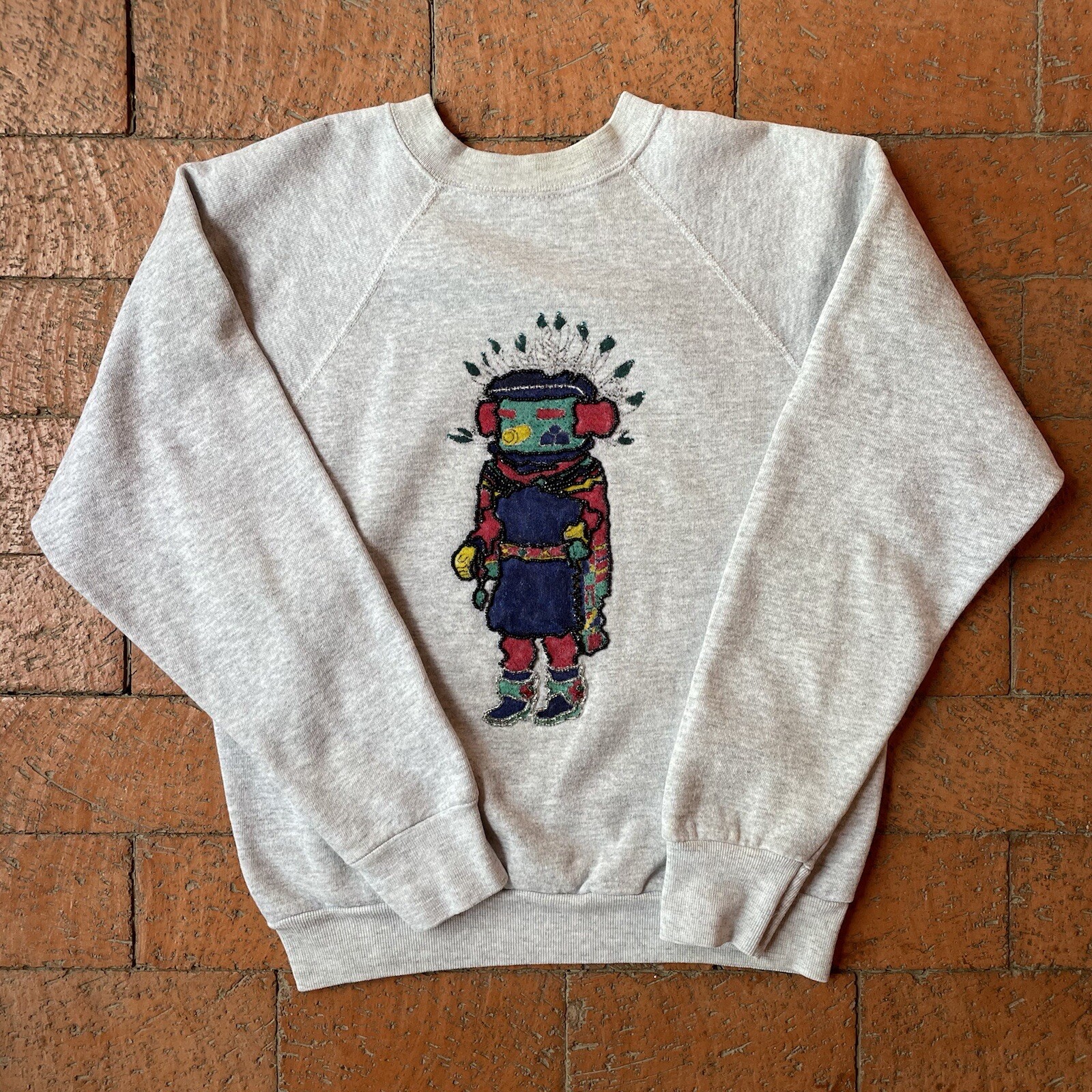 Vintage Tultex Gray Raglan Crafted Sweatshirt Made In USA One Of A Kind Kachina