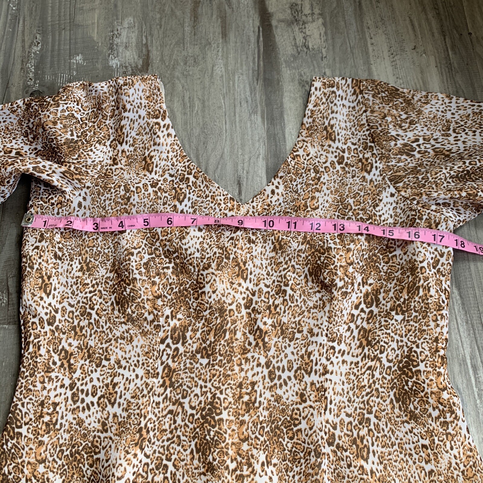 Vintage Animal Leopard Print Dress Sheath Short Sleeve Medium Large Size 8 10