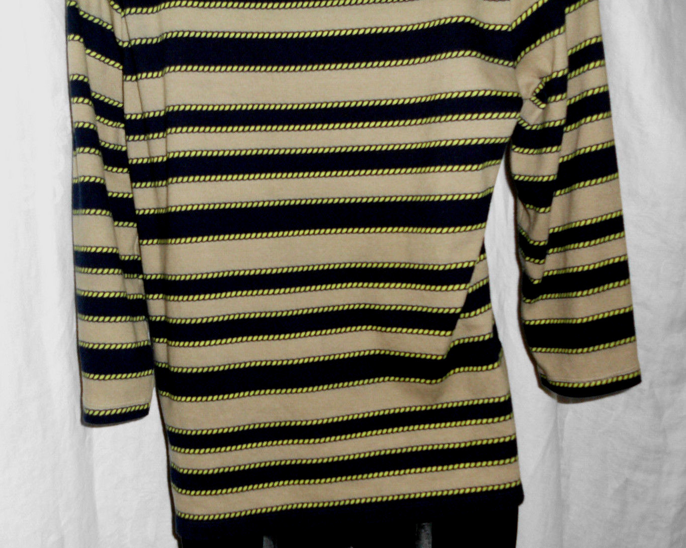 Vintage Jones New York Knit Top Size L MultiColor Stripe 100% Cotton 3/4 Sleeves