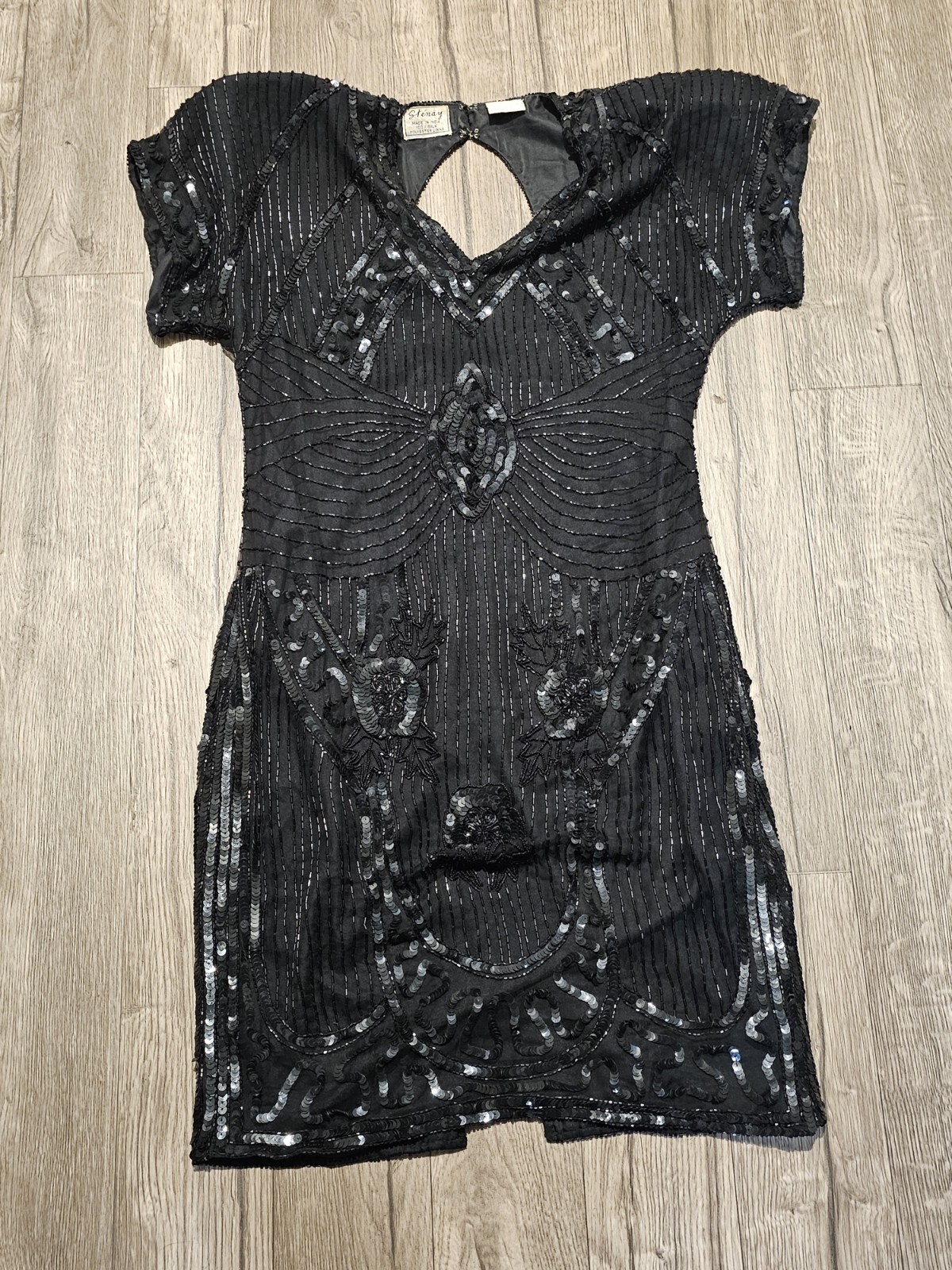 Vtg Black Beaded Sequin Stenay Mini Silk Dress Size 6 Whimsigoth Flapper LBD