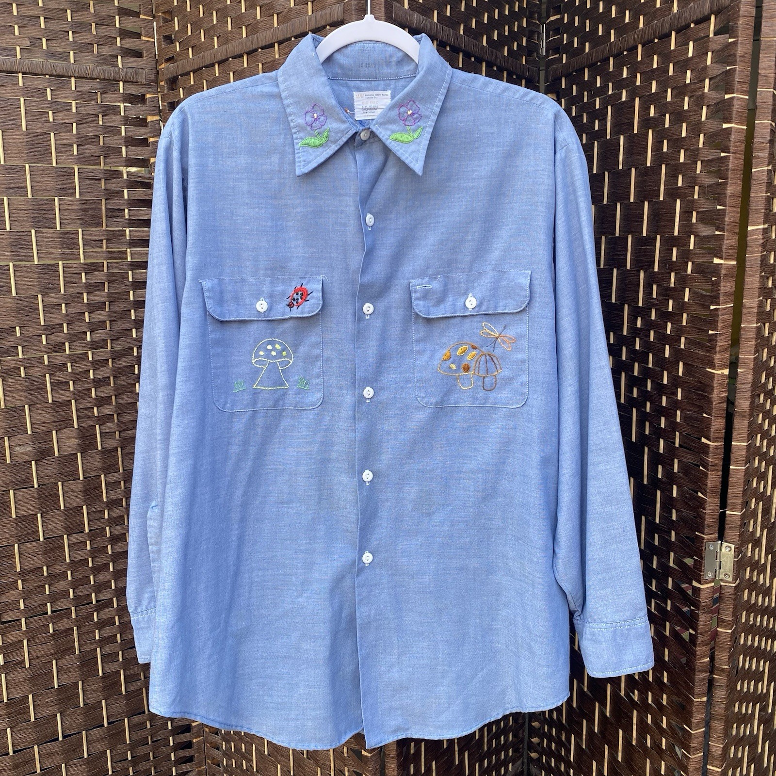 VTG JC Penney Big Mac Shirt Womens Embroidered Mushrooms Sunset Flowers Nature L