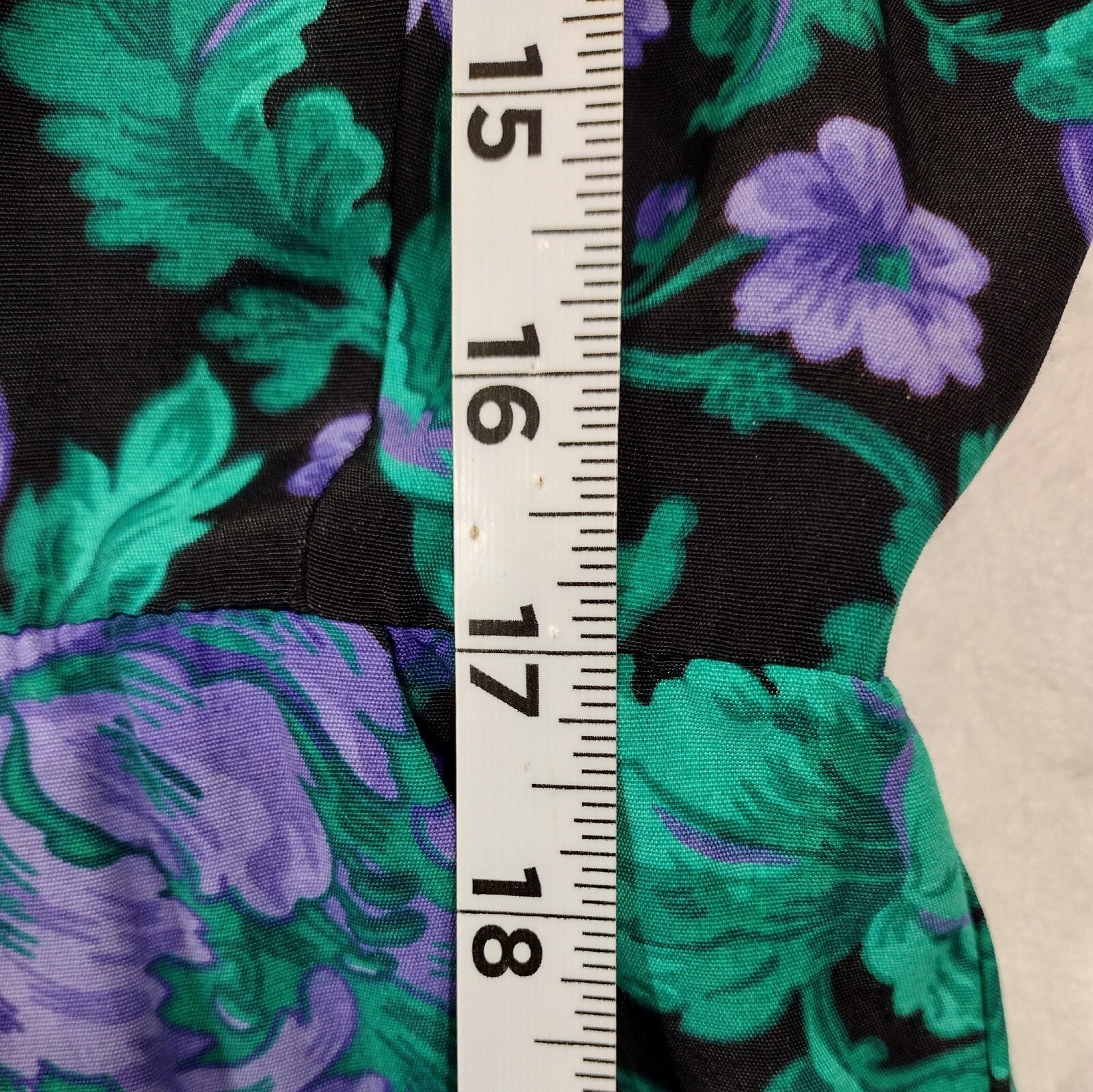 Vintage Ansley Midi Dress Black w/ Purple Flowers Pockets 80s 90s Made USA READ
