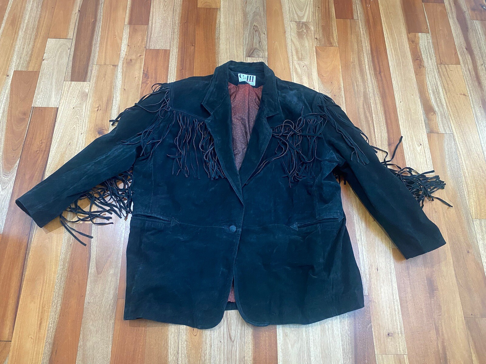 VINTAGE WOMENS G-III BLACK SUEDE LEATHER FRINGE PLUS SIZE 26-28 WESTERN COAT