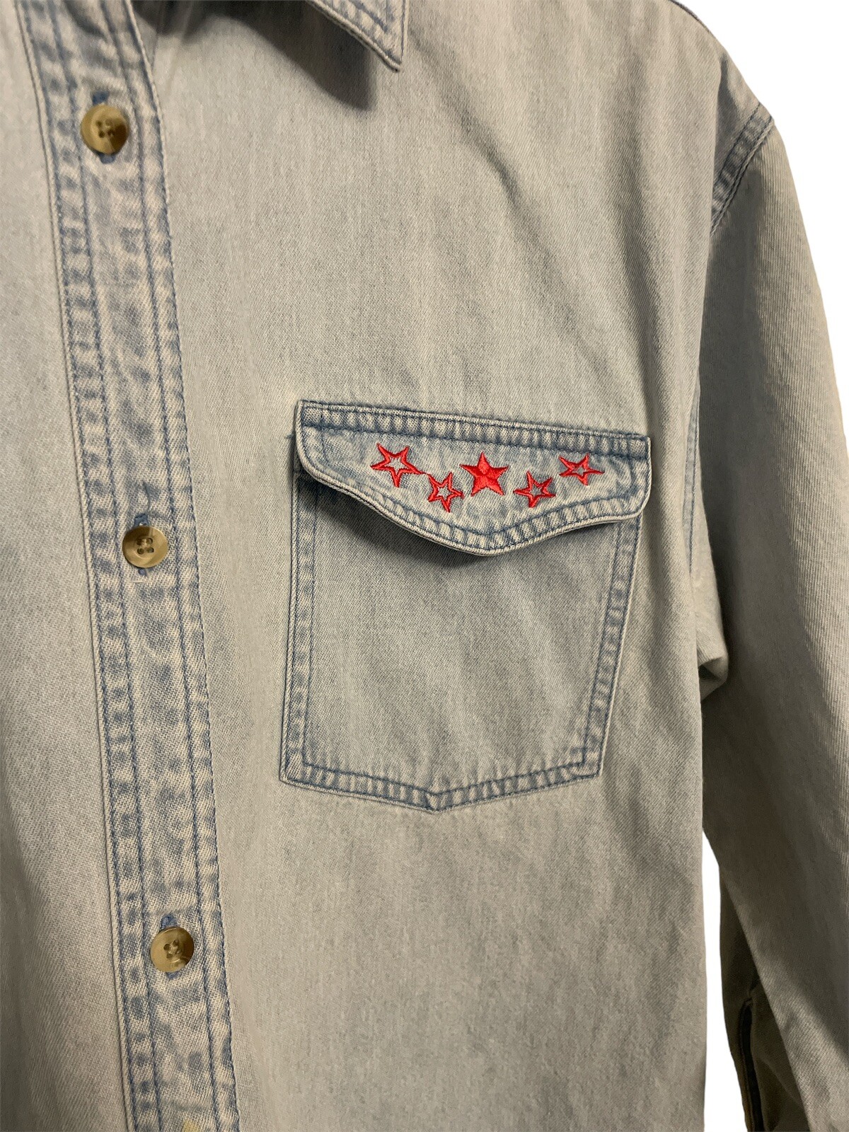 Vintage, Canyon River Blues, Jean Button Up with Red Embroidered Stars, Size UNK