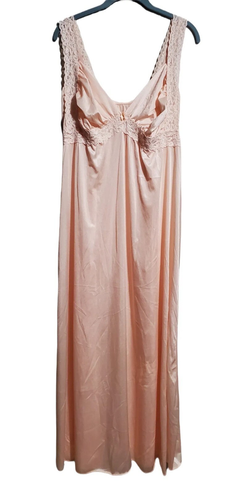 Lady Cameo Dallas Vintage Pink Nylon Lace Long Nightgown Peignoir Size Medium