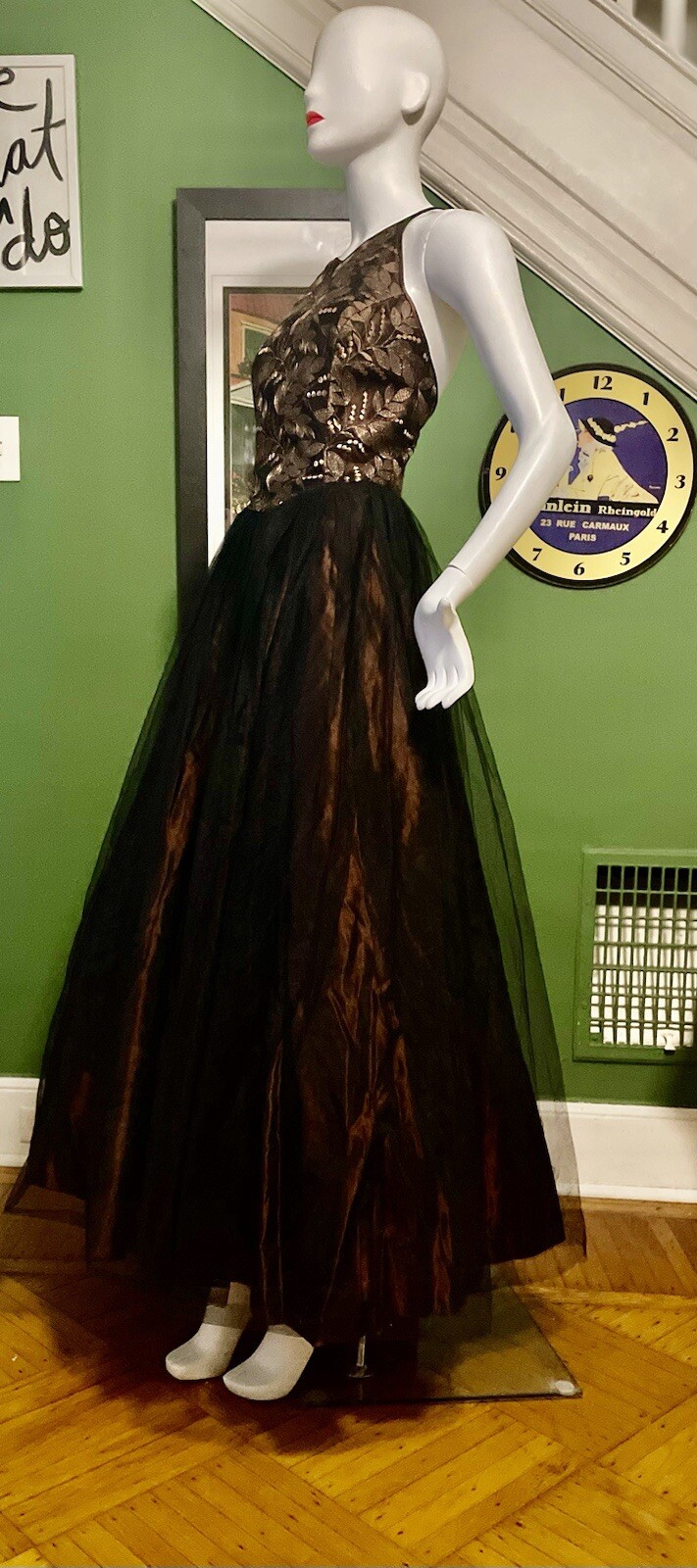 Vintage Cache sz 6 Bronze Halter Fairy Tulle Skirt Gown Dress S 36 Wedding