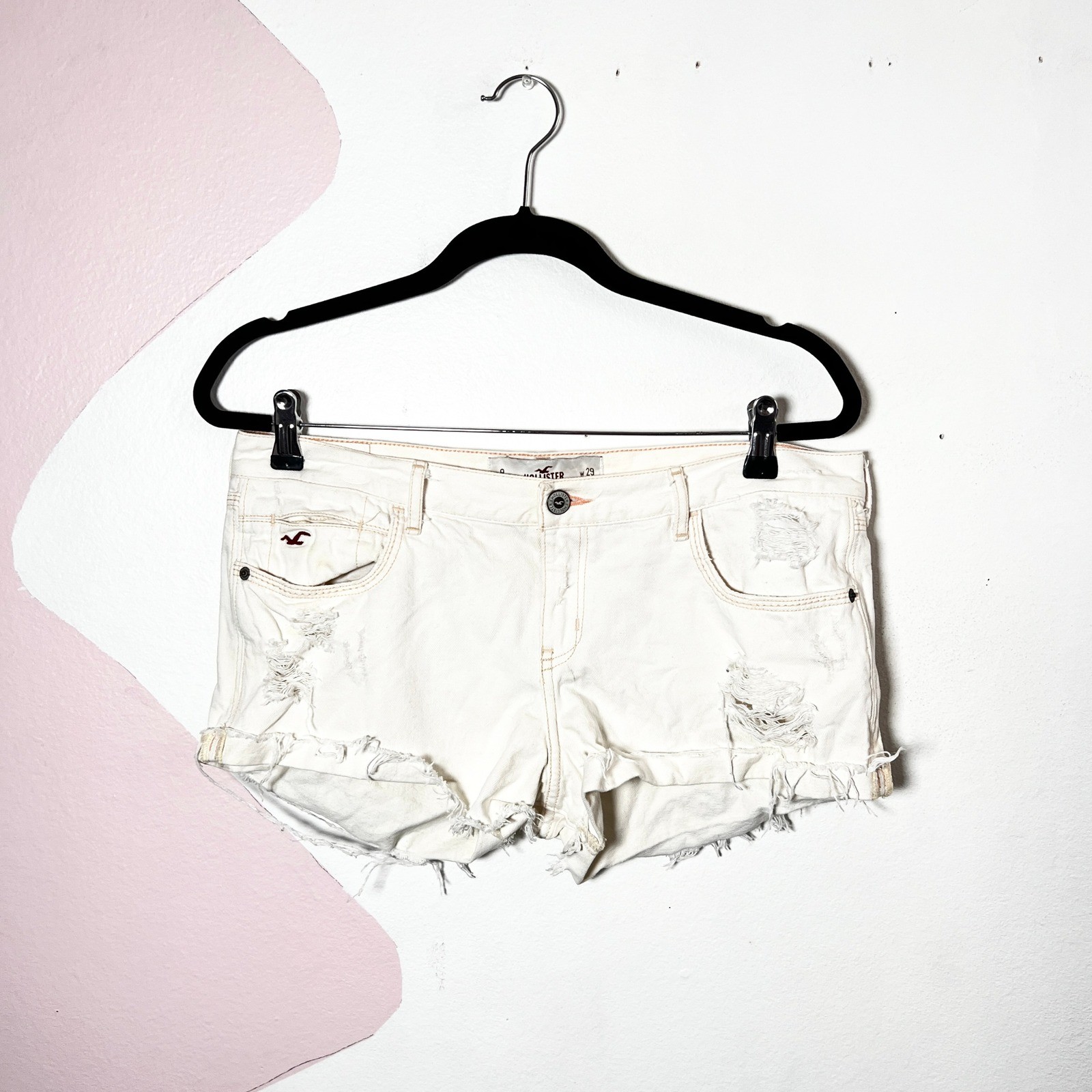 Vintage Y2K Hollister White Denim Distressed Denim Shorts Size 9