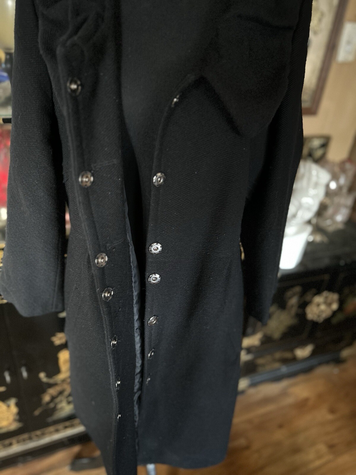 Y2K Victorian Style Black Wool Coat Ruffle Collar Dark Romantic Gothic Eu Sz 48