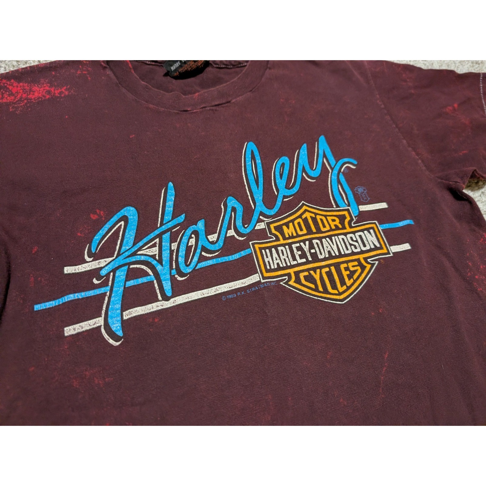 Harley Davidson T-Shirt Women M Maroon 1989 Sauk City Eagle Graphic Vintage 80s