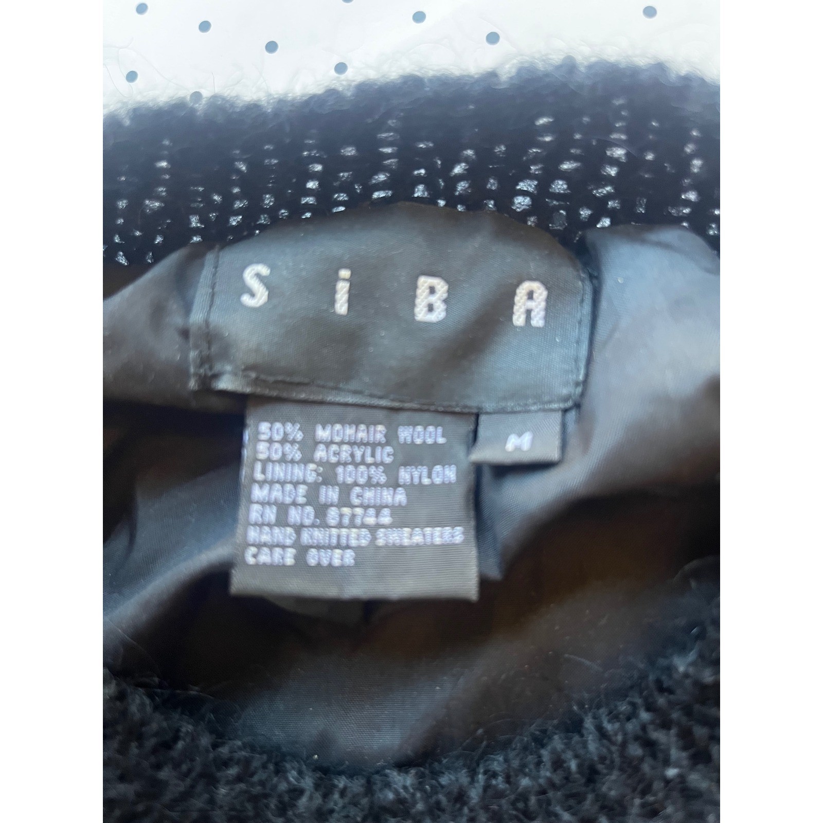Siba Vintage Hand Knitted Mohair Floral Medallion Sweater Lined Black Mens M