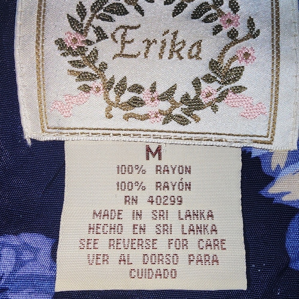 Vintage Erika 90s Blue Floral Midi Dress Tieback Cottagecore Rayon M