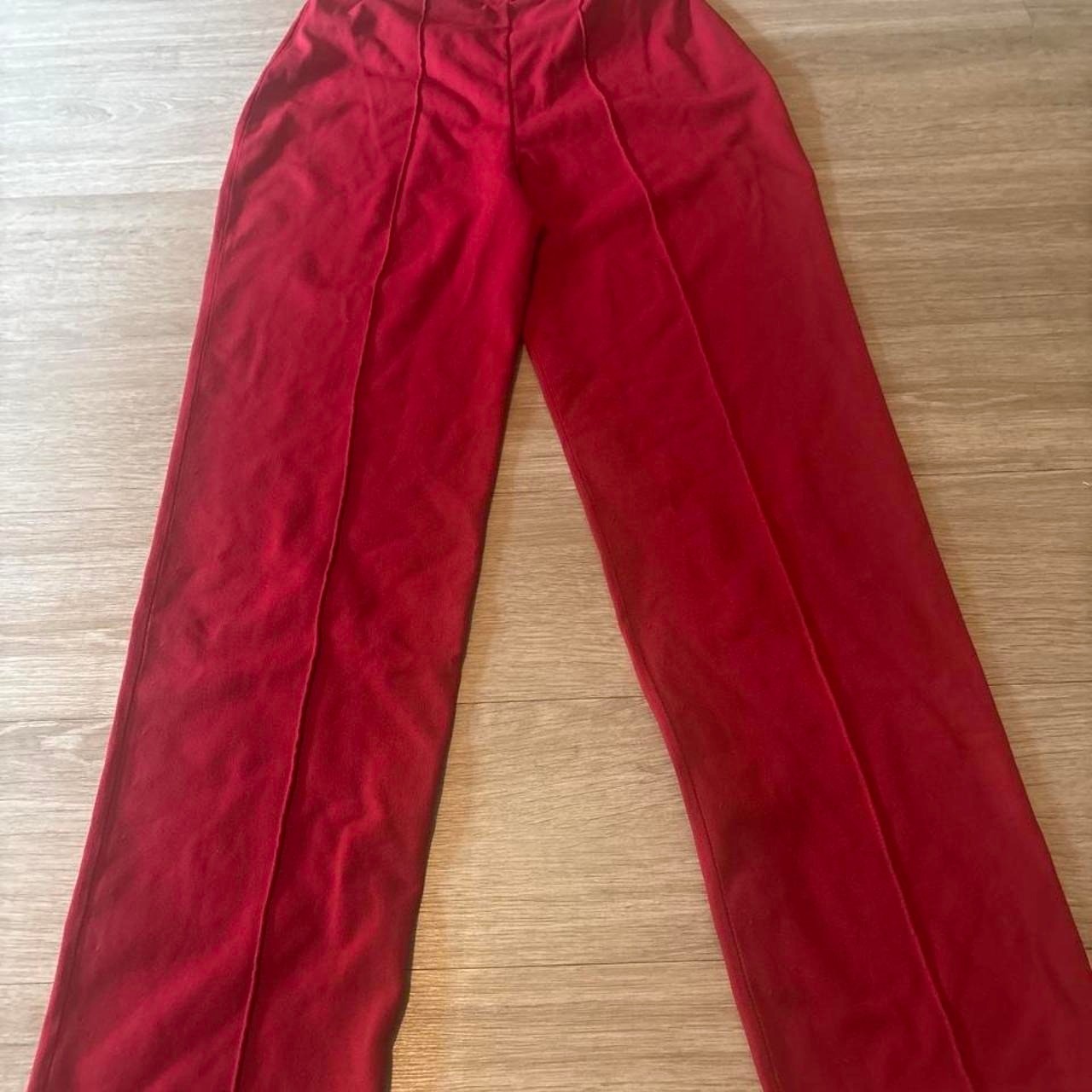 Vintage Switchmates red knit pull-on pants in a bold cherry red color