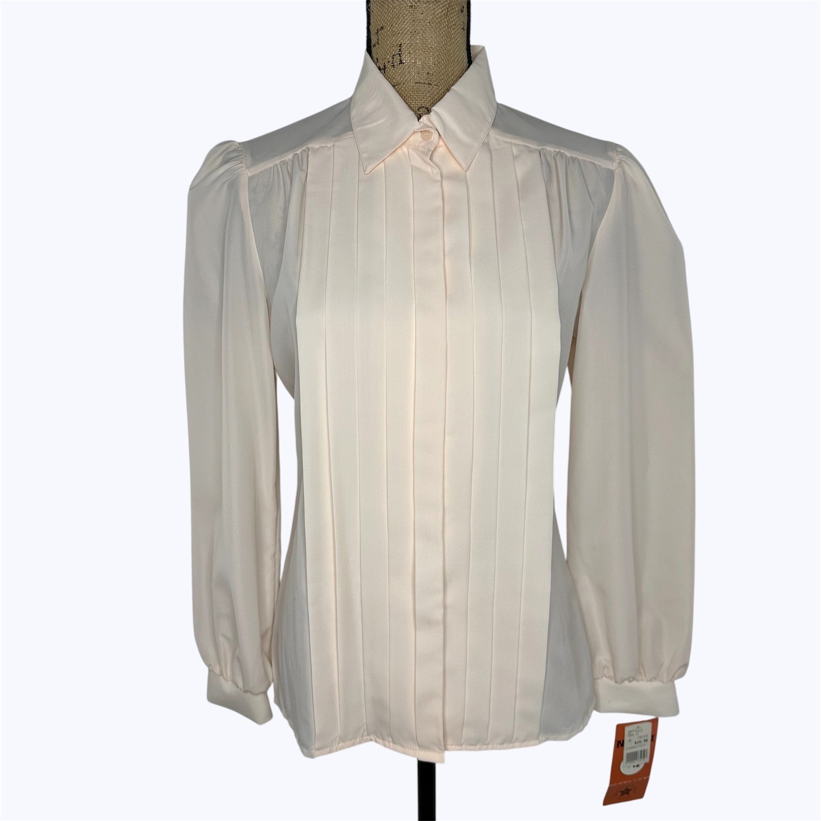 Vtg Nikki Secretary Blouse Peach Pink Pleated Front Puff Shoulder 80s Sz 11/12
