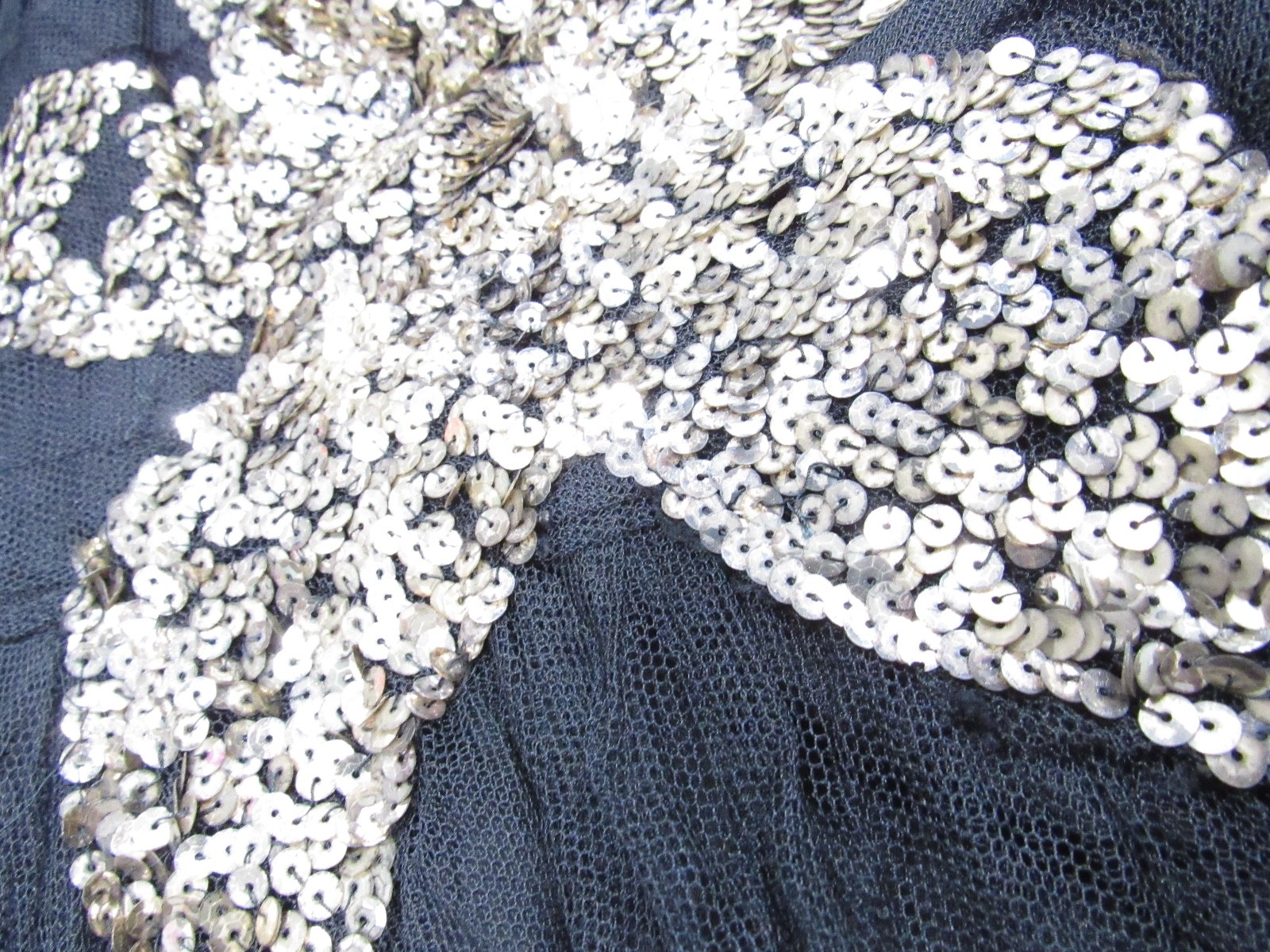 W@W VTG COUTURE 30s 40s formal dress tulle sequins black gold maxi goth witchy M