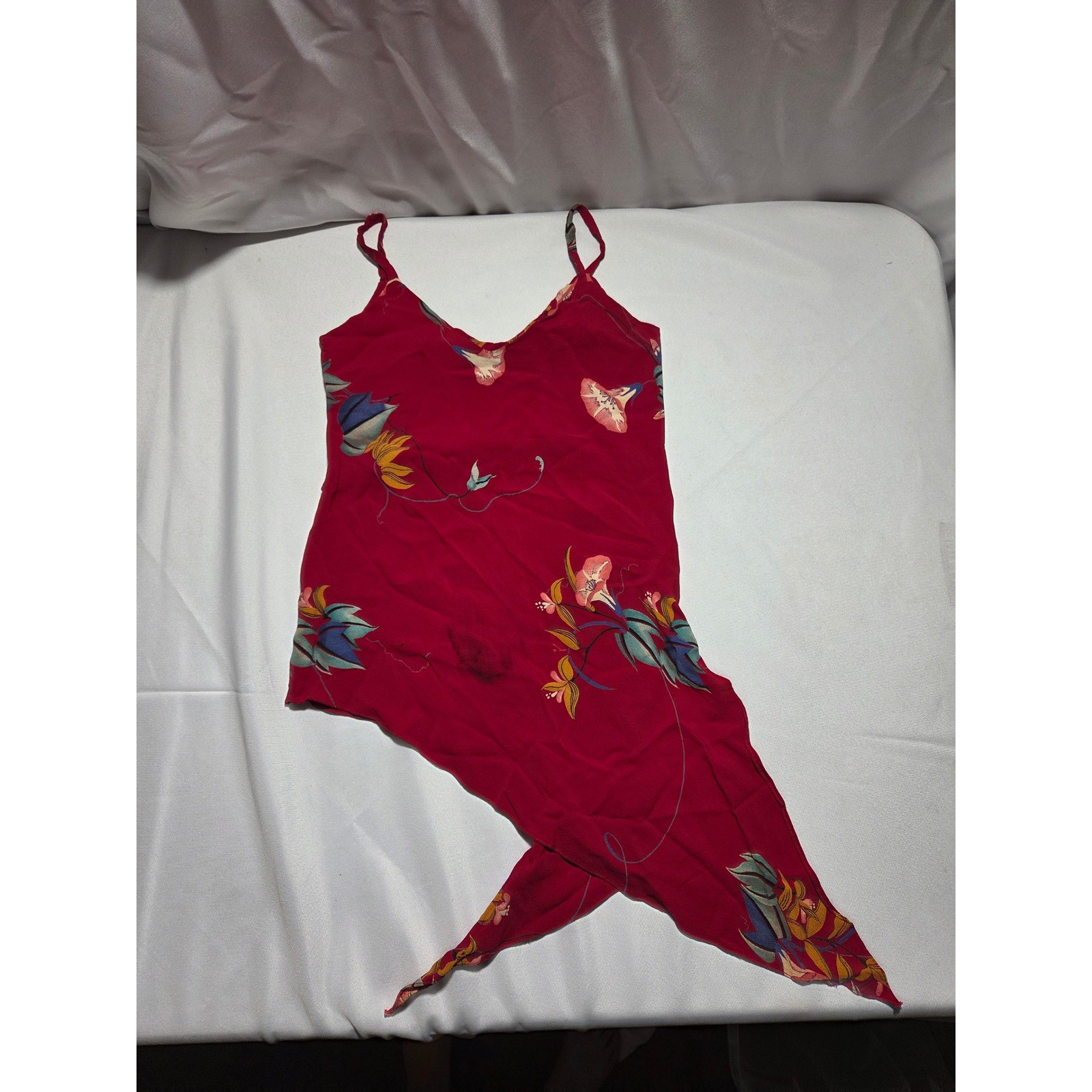 Scandals Vintage Y2K Red Floral Handkerchief Hem Cami Top Spaghetti Strap Small