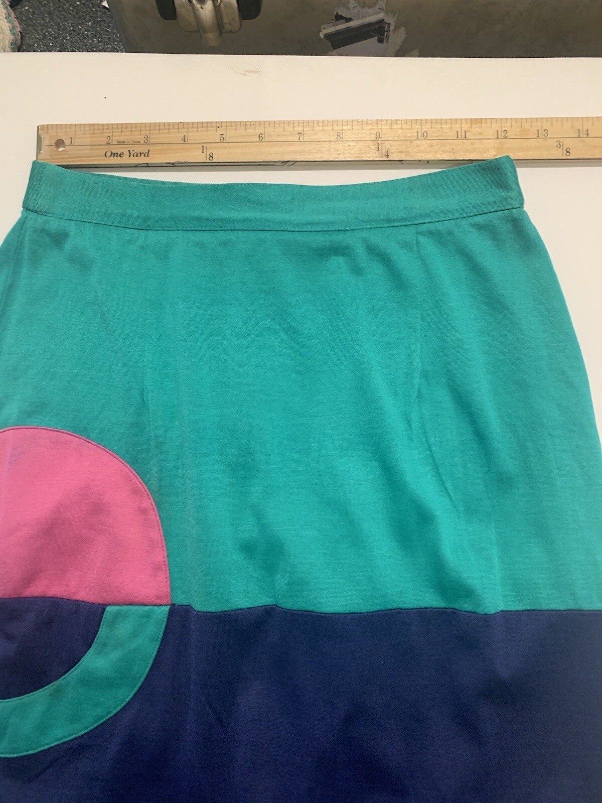 Vintage 80’s Blue Teal Pink Color Block Blouse & Skirt Set Size 6 Slim Bright