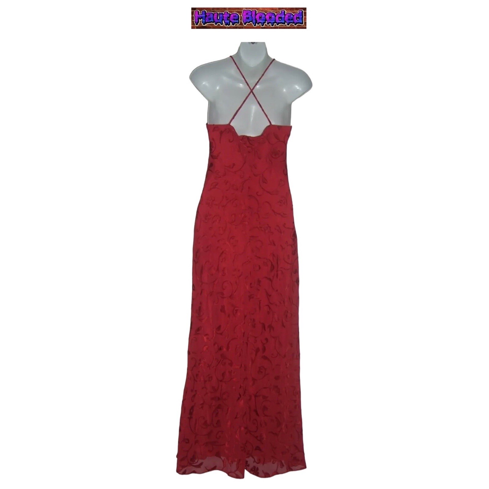 Vintage 90’s Dress 579 Friends Red Maxi Flower Crushed Velvet y2k Fairy Cottage