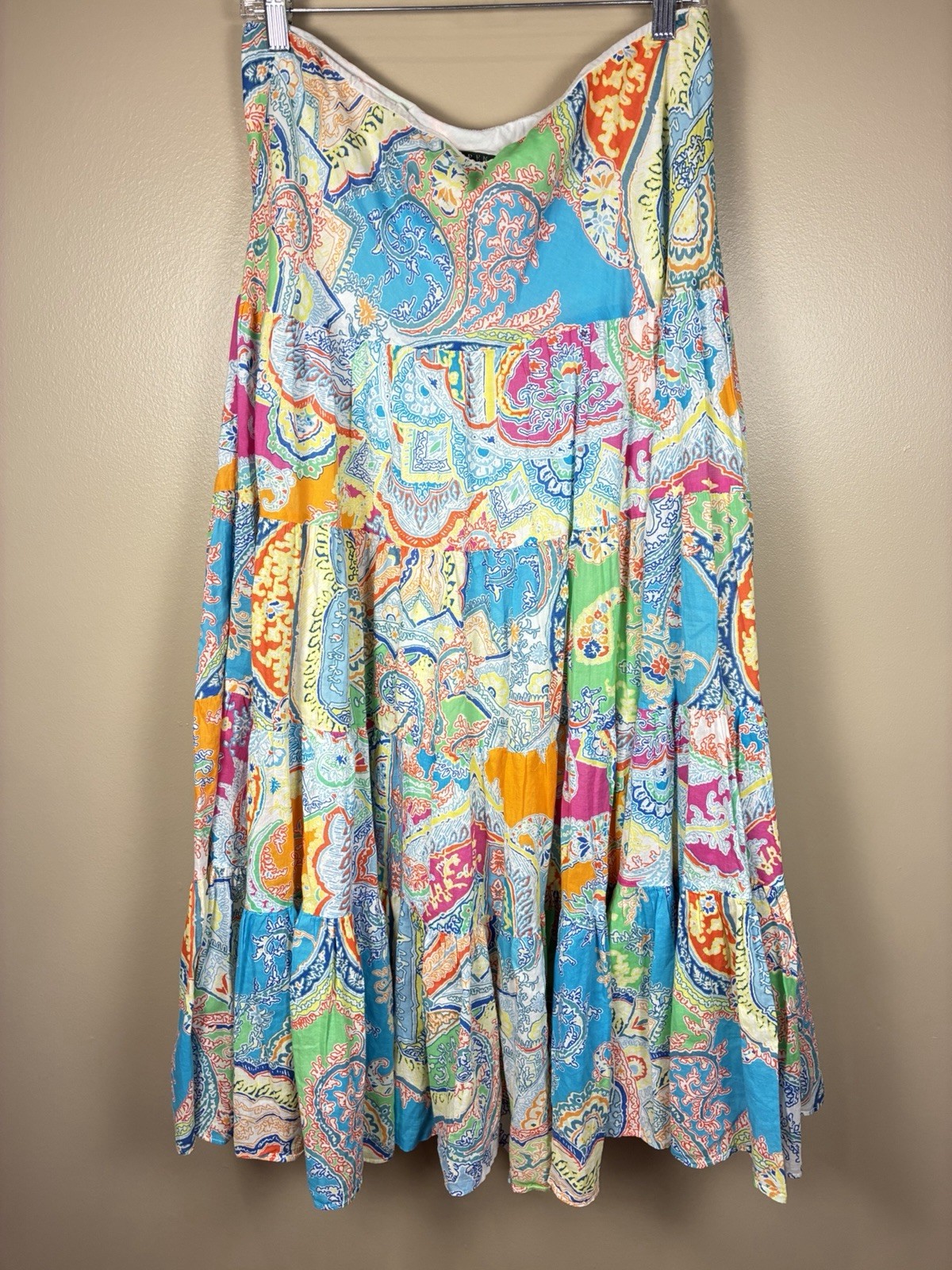VTG Lauren Ralph Lauren y2k 90s Paisley Tiered Cotton Maxi Skirt M Boho Festival