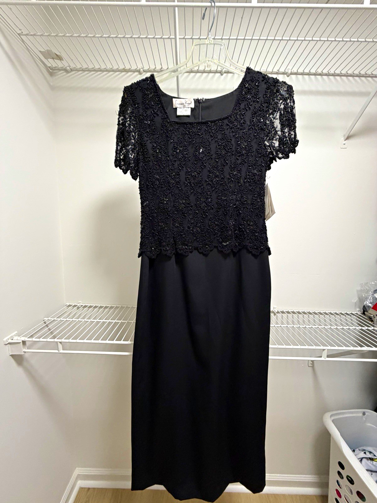 Vintage Laurence Kazar Black Hand Beaded Lace Evening Gown Dress L NWT