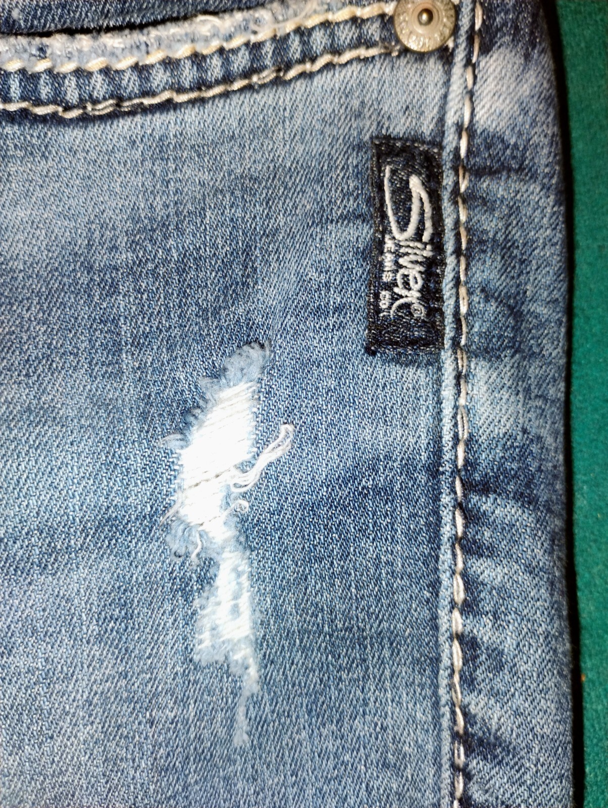 Women’s Jeans Rare Silver Embroidered Full Art Size W32 L31 Y2K Jnco Baggy 90′