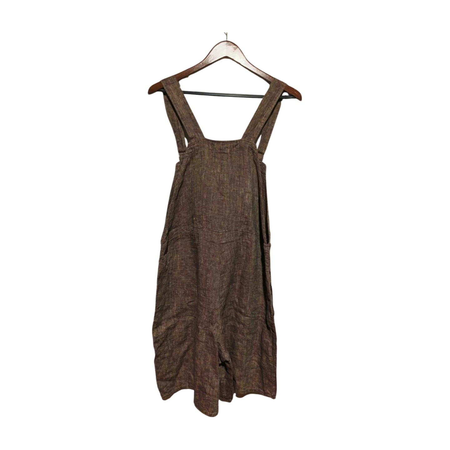 Vintage FLAX Jeanne Engelhart Crossweave Linen Short Overall Pockets M