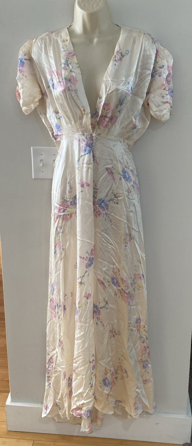 Vintage 1930s Floral Print Dressing Gown Robe Rayon XS
