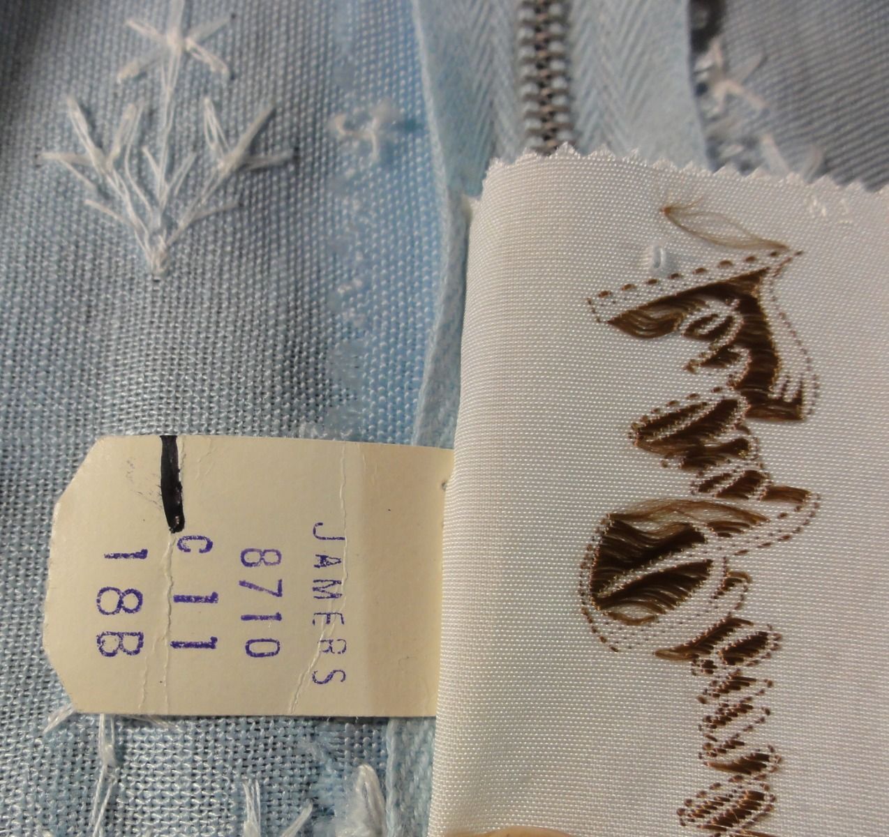 Vintage 1950s Baby Blue Garden Party Dress Lacy Floral Embroidery Summer Sheath