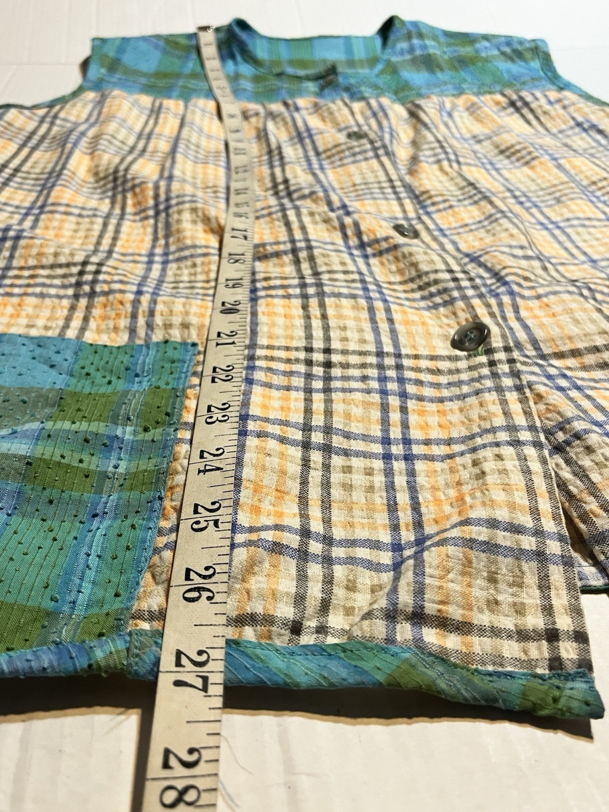 VTG handmade House Wife Blouse Womens L Plaid Sleeveless Button Rockabilly 60s
