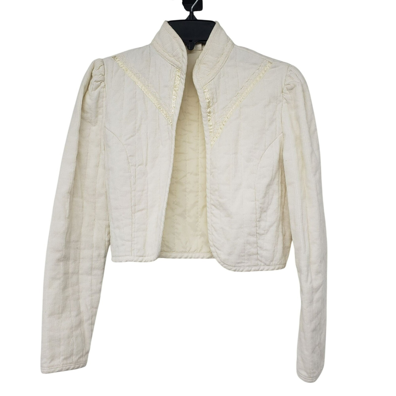 Vintage Cream Corduroy Victorian Cottage Core Cropped Jacket Lace Prairie Vtg