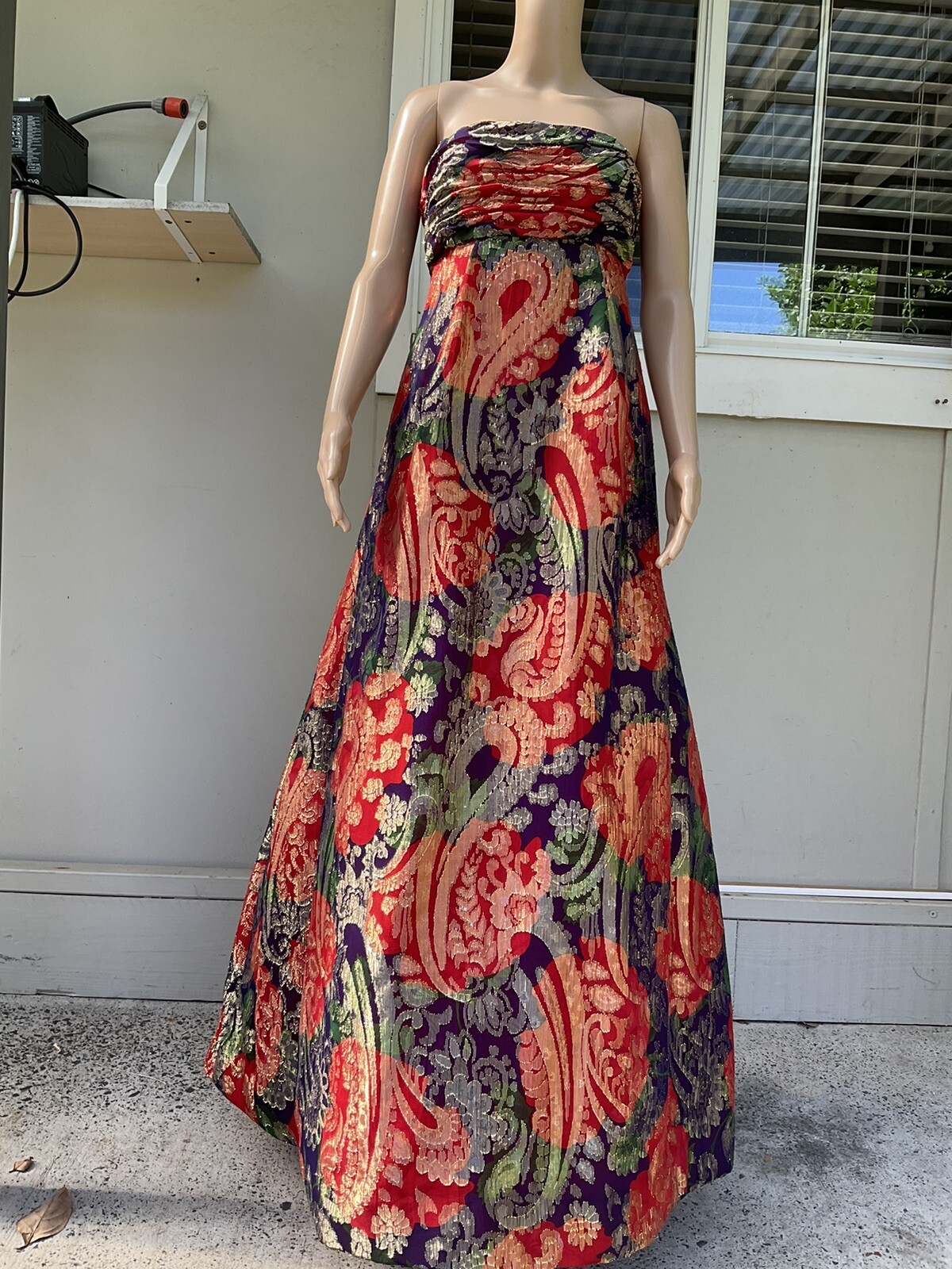Vtg 80s Scaasi Red And Blue Gold Lame Evening / Gala Dress 10