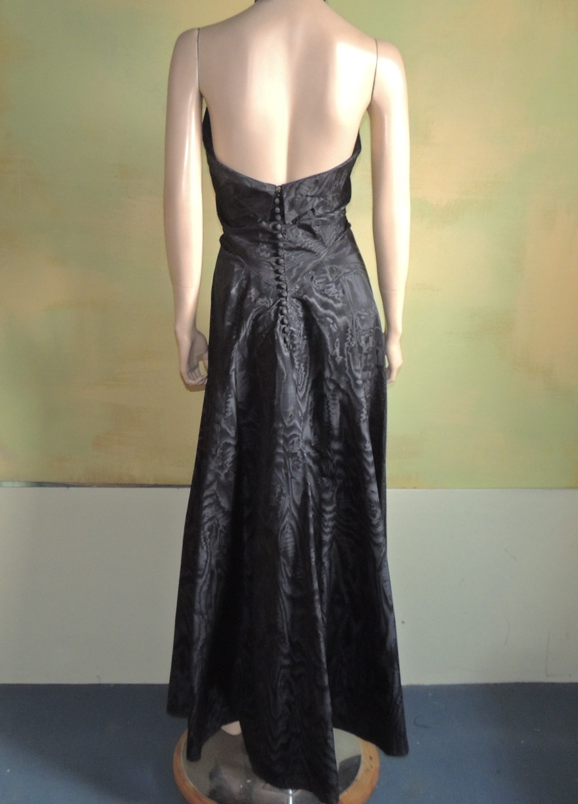 Marontate 40s Dress Black Moire Taffeta Halter with Peplum Jacket