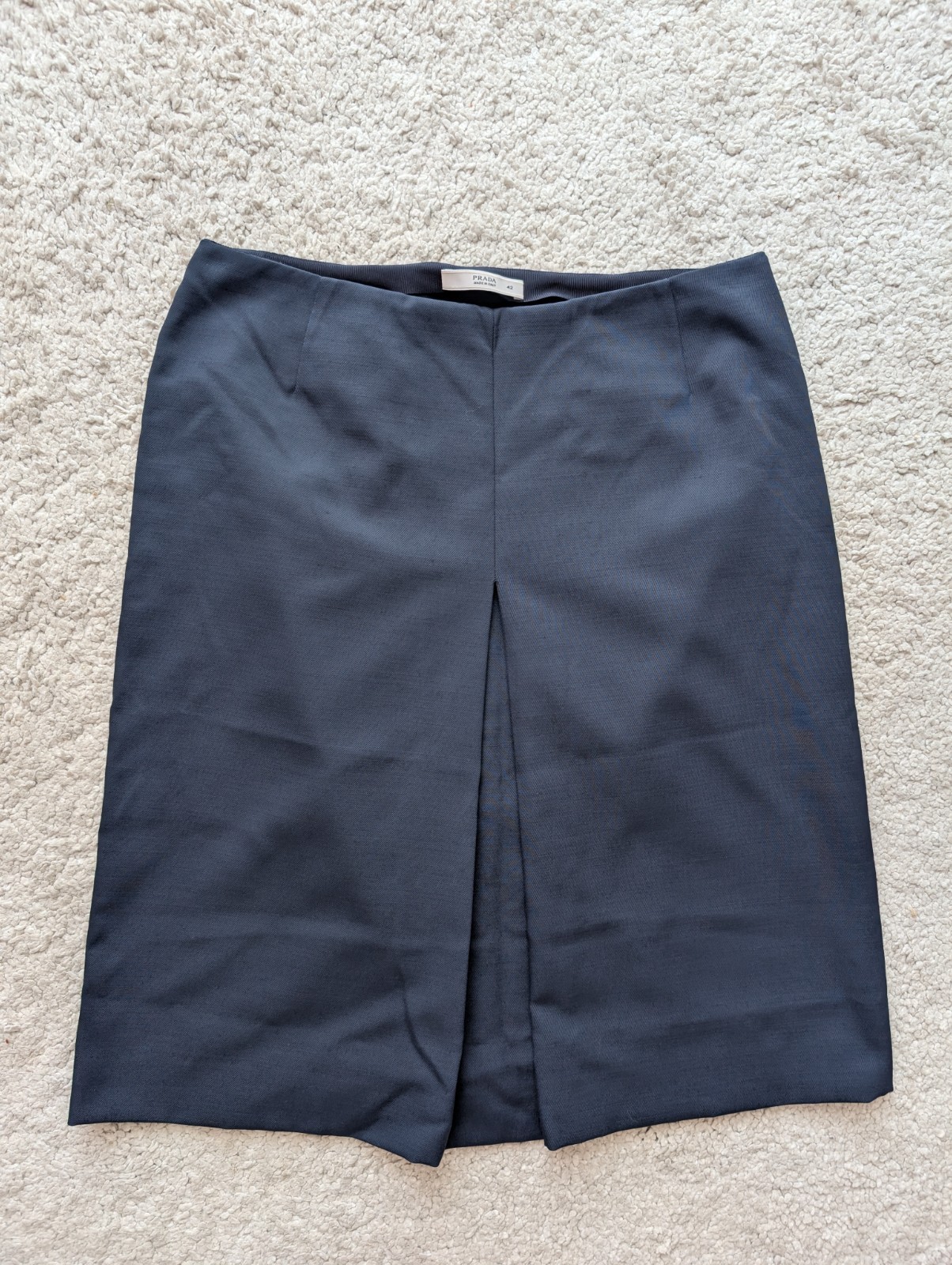 PRADA Womens Navy Blue Virgin Wool Nylon Knee Length Skirt A-Line Pencil Sz 42 M