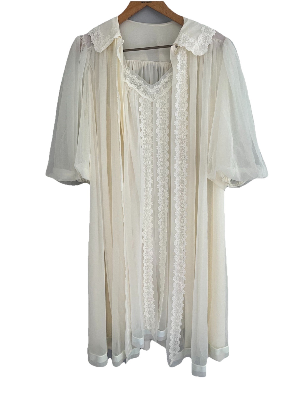 Vintage Mid-Century Laros Peignoir Nightgown Lingerie Nightie Set, Ivory Lace