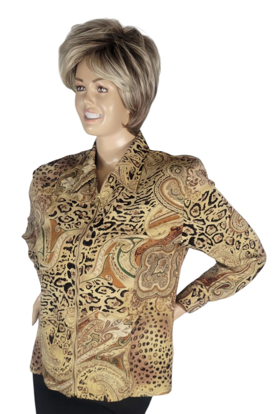 Vintage 80s Kensington Square Animal Leopard Cheetah Paisley Print Zip Jacket L