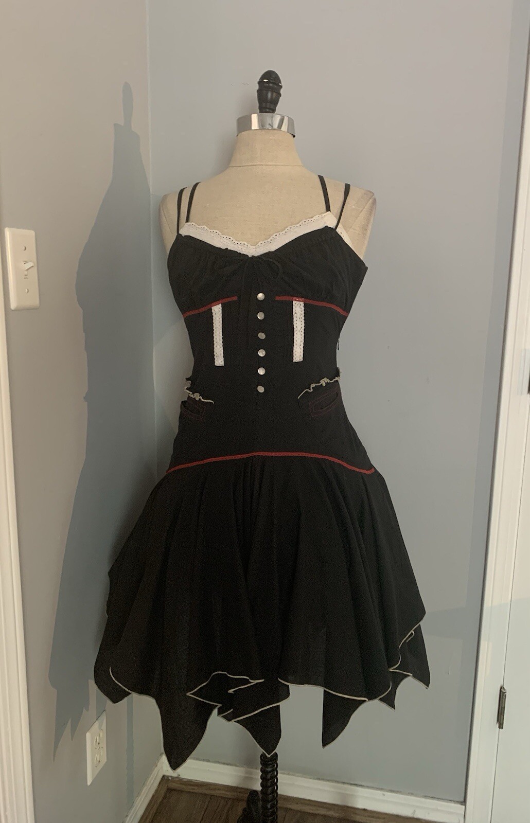 Original Vintage 90s Y2K Goth Manic Pixie Mini Dress Emo Melrose Punk Fairy Boho