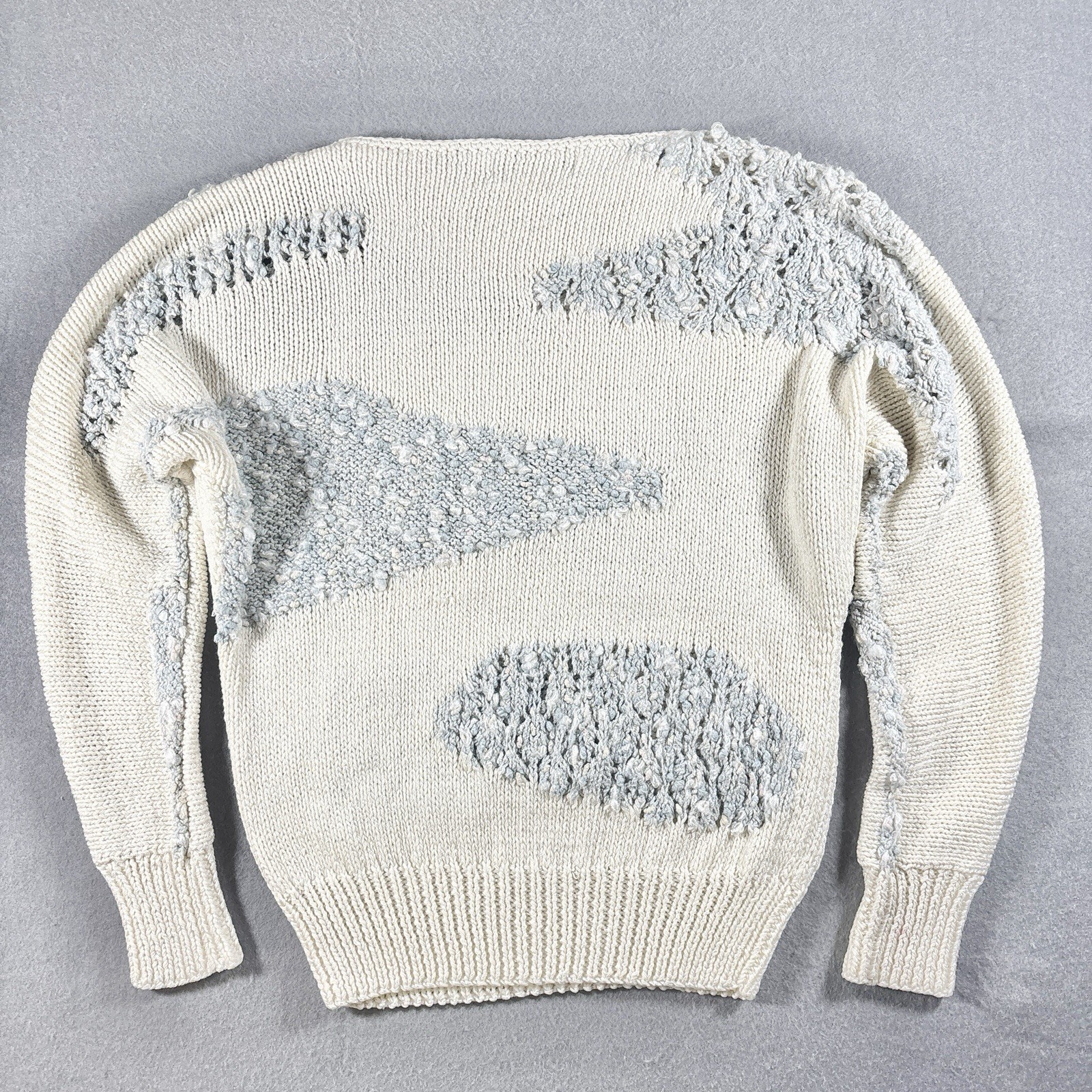 Vintage NANNELL 80s Hand Knit Wool Sweater Womens SM Geometric Clouds Hong Kong