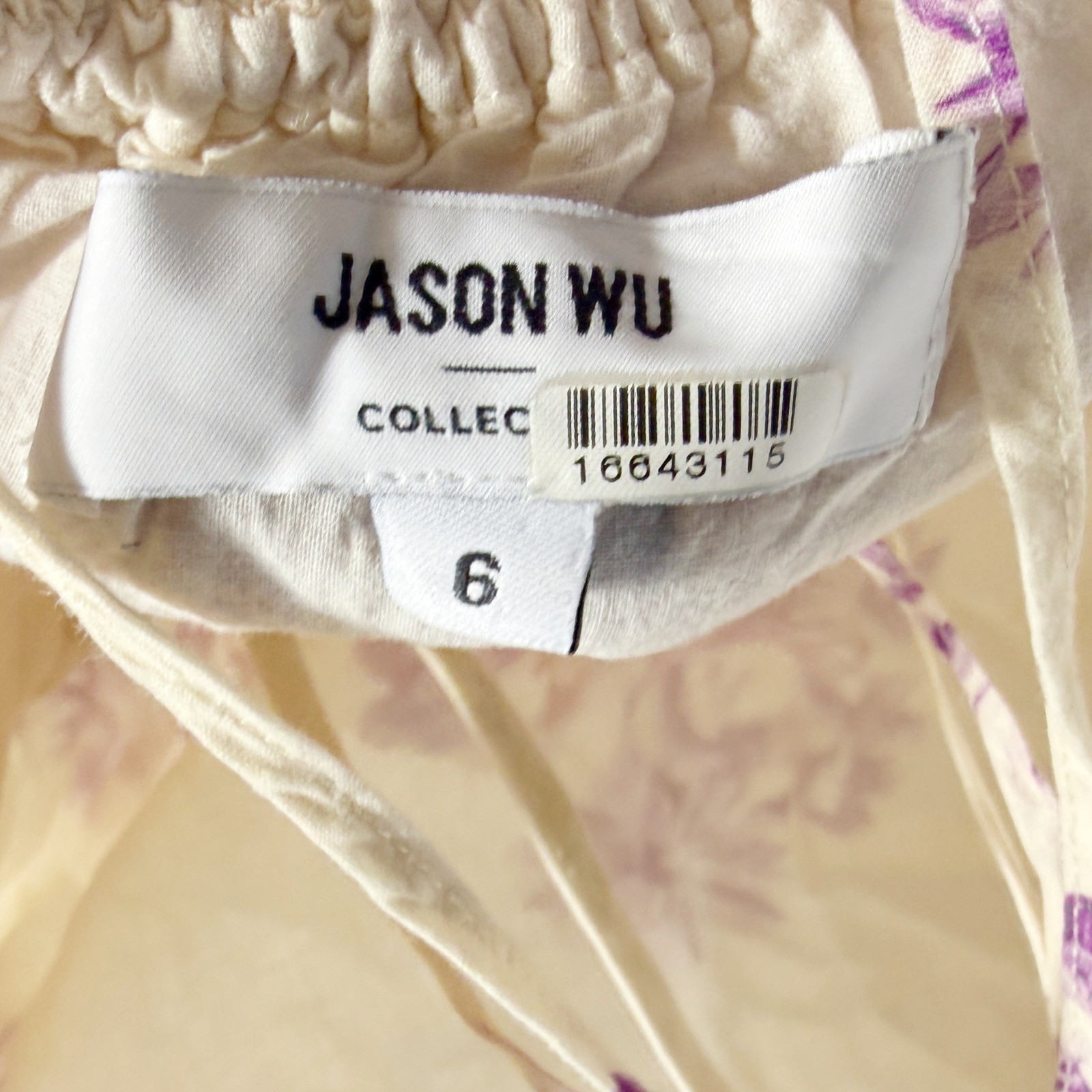 Jason Wu Antique Printed Dress Cream Purple Midi Cotton Sleeveless Sz 6