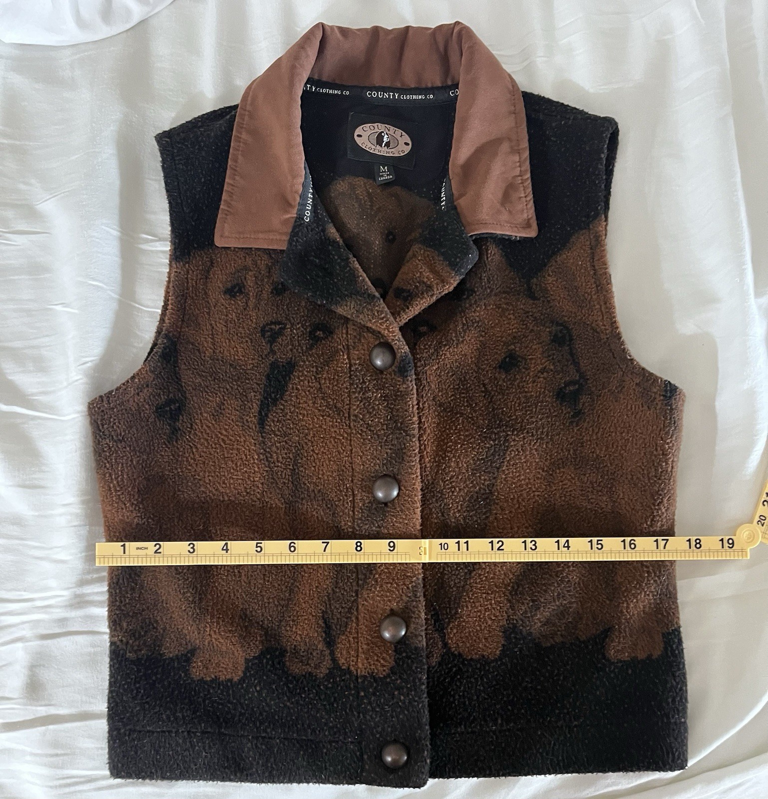 County Clothing Co. 1990s Brown Black Dog Print Fleece Vest Size M