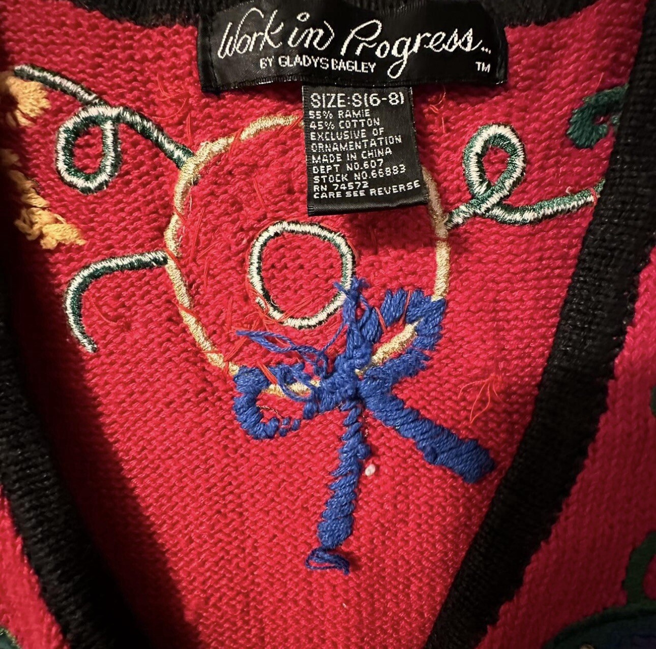 Vintage Knit Embroidered Christmas Sweater Vest Work In Progress Gladys Bagley