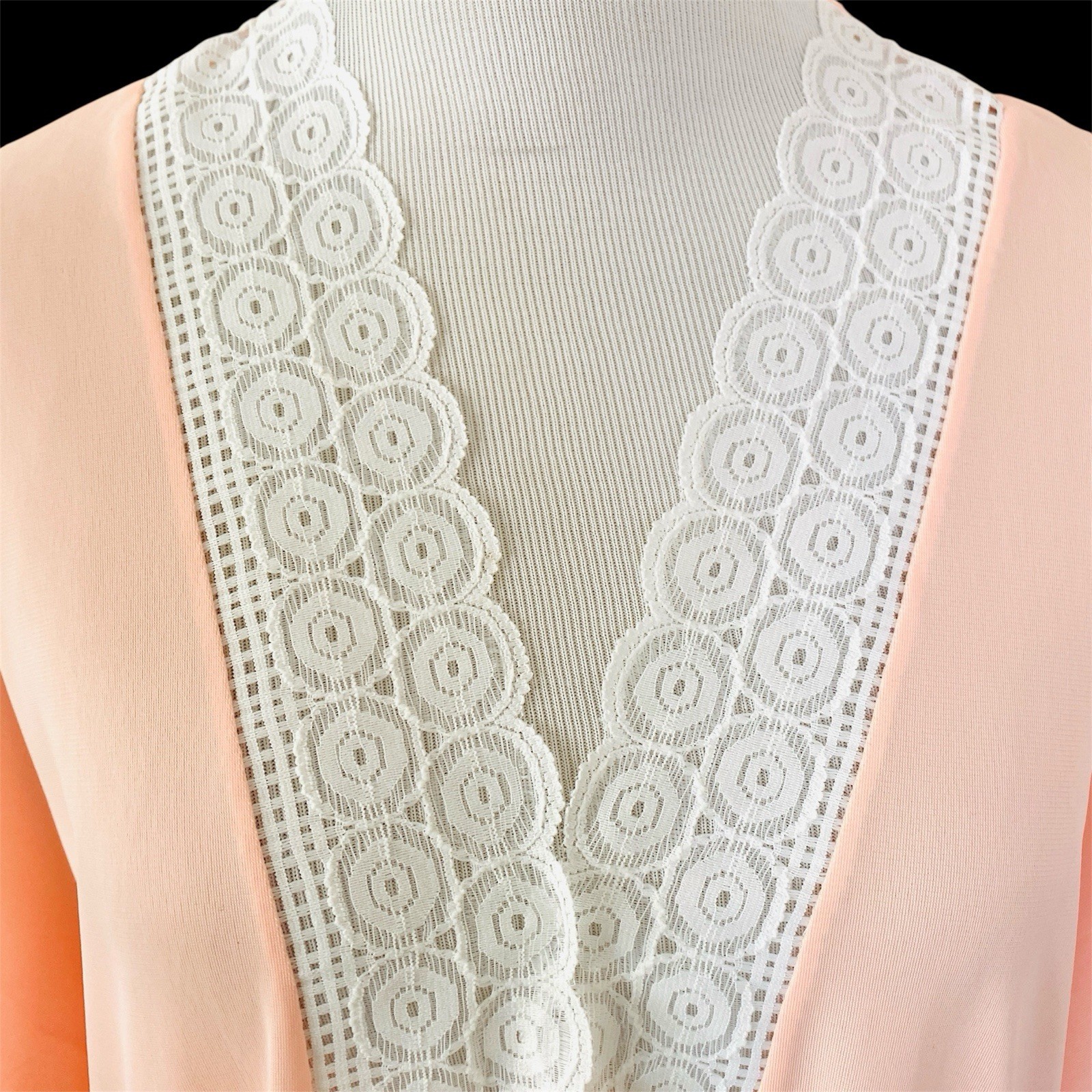VINTAGE LACE NYLONLIGHT PINK CAFTAN GOWN MAXI DRESS NIGHTGOWNOSFA MADE IN USA