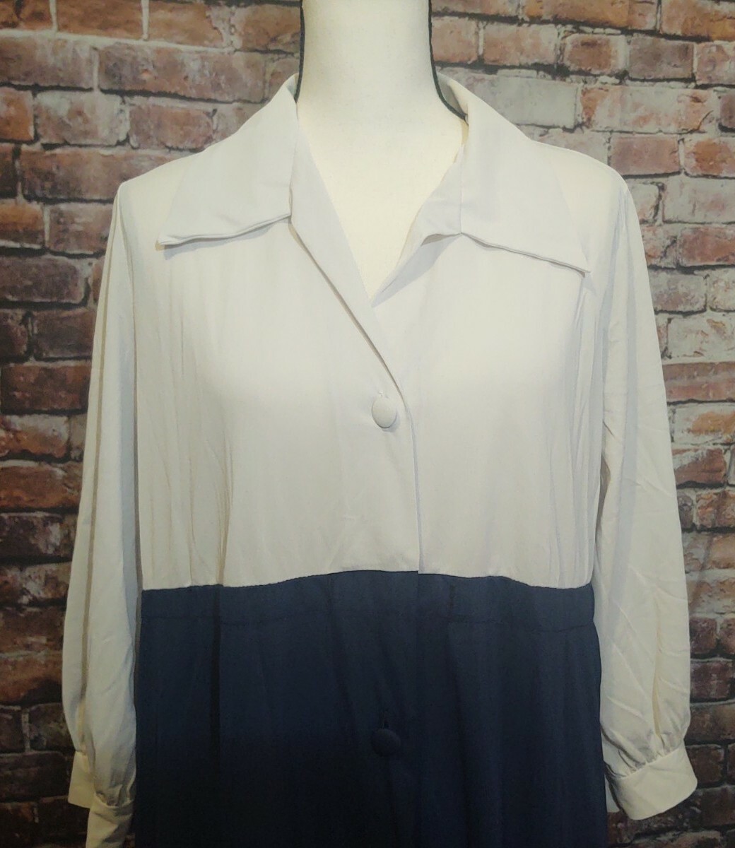 VINTAGE GRAY & NAVY BLUE BUTTON UP HOUSE DRESS HOUSECOAT ROBE LOUNGEWEAR M/L