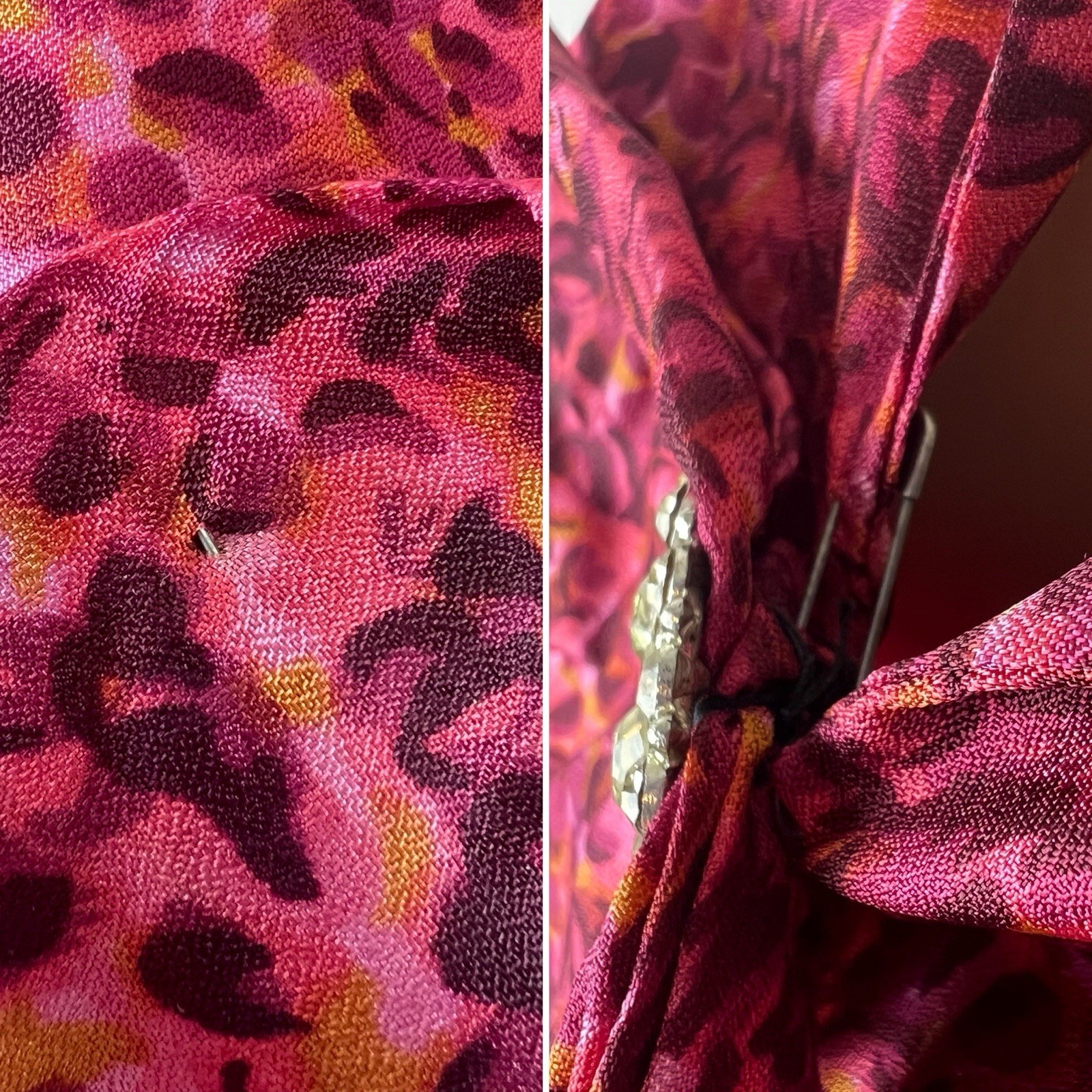 Vintage 1960s Dress Colorful Pink Abstract Floral Mod Drop Waist Bow Rhinestone