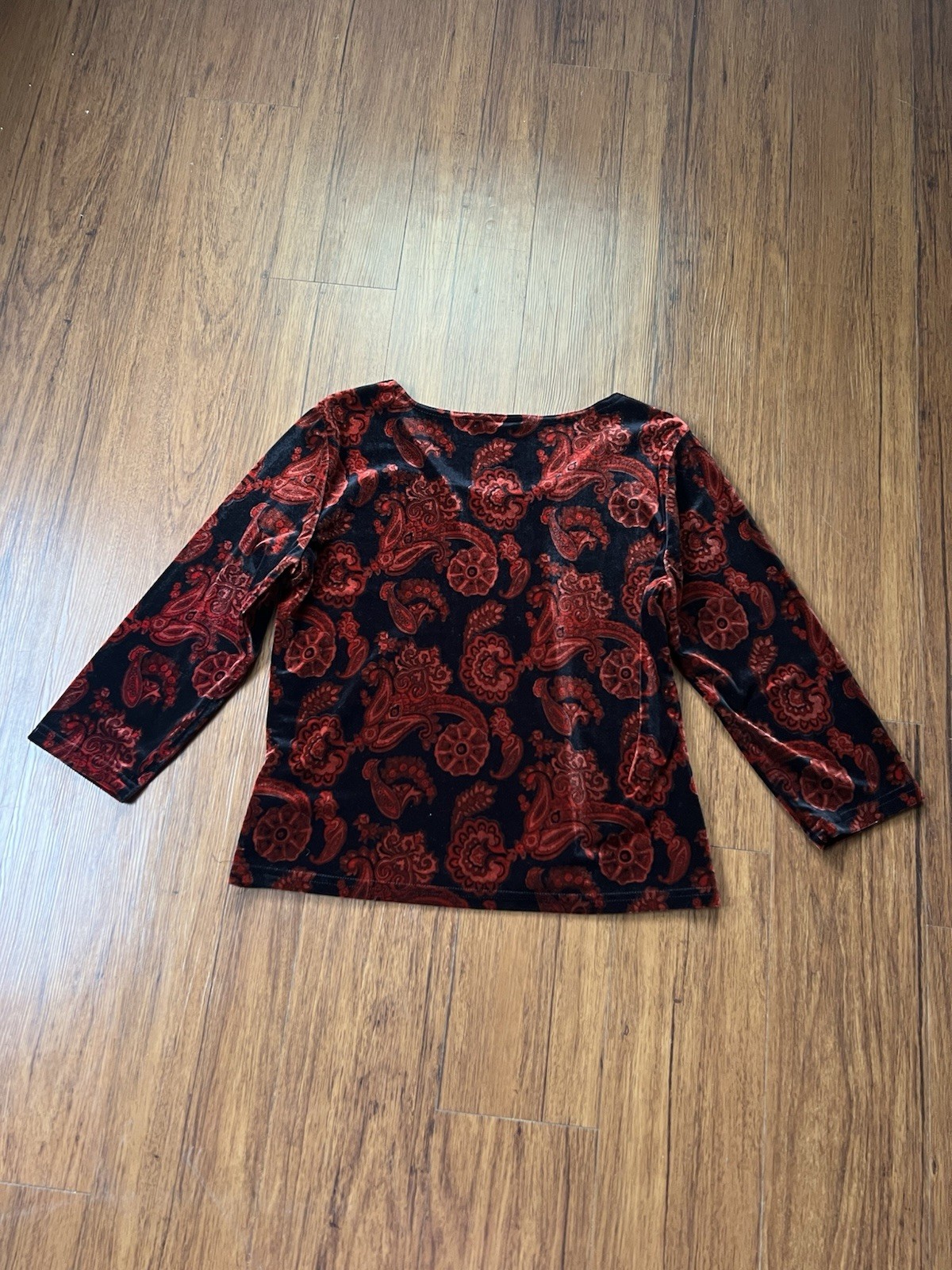 Vintage Y2K 90s Velvet Top Large Black Red Paisley Romantic Goth Whimsigoth