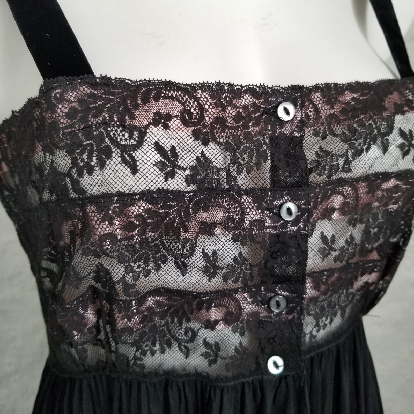 Vintage 1950s Sheer Black Nude Illusion Pink Blush Evivva Eye-ful Rayon Gown 34