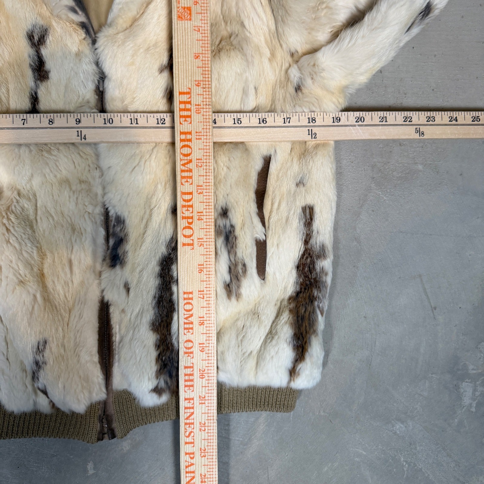 Dino Ricco Vintage Genuine Rabbit Fur Bomber Jacket Spotted Cream Brown Small