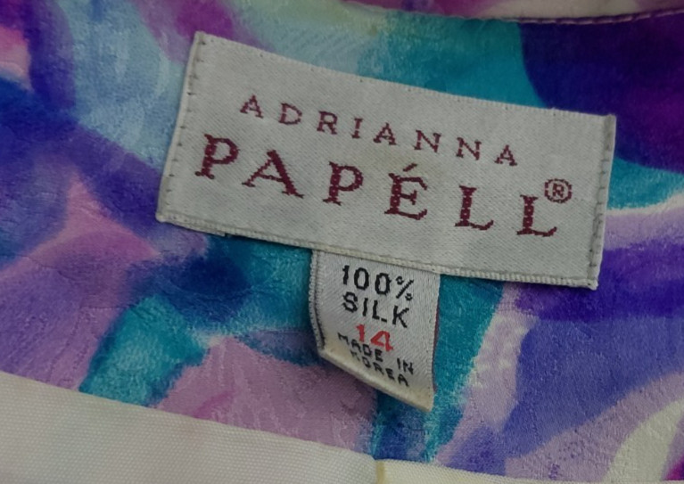 Adrianna Papell 2 PC 100% Silk Jacket & Long Skirt Pink Blue White Floral SZ 14