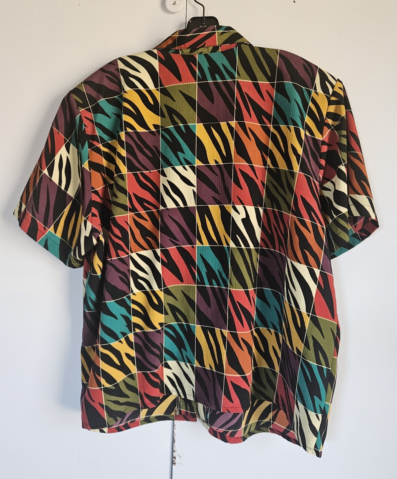 Vintage 80s Truffles USA Womens L Colorful Geometric Zebra Print Button Blouse