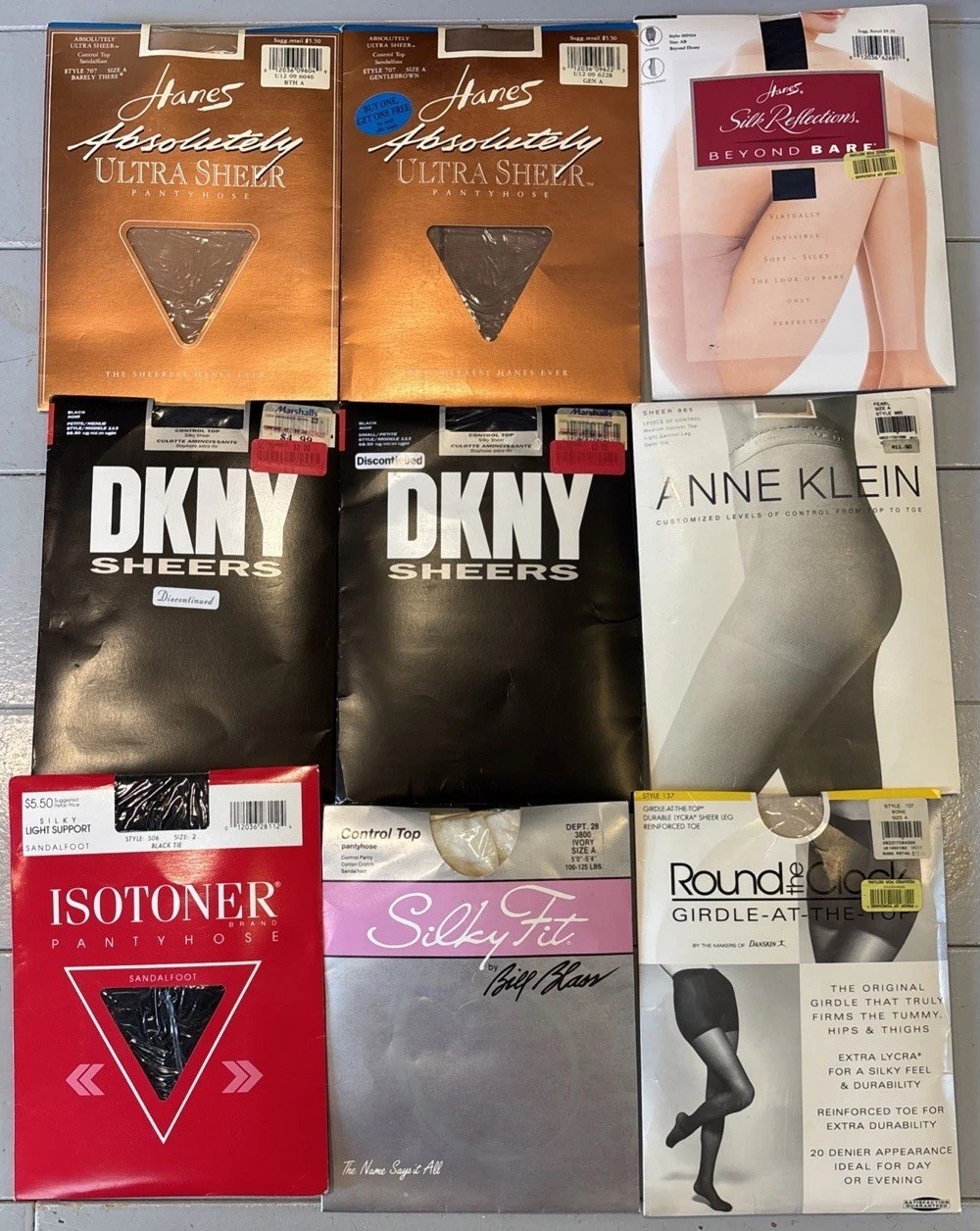 70-Piece Vtg Pantyhose Lot: Knee, Full, Queen-A, DKNY, Sheer, Hanes, Buff Black