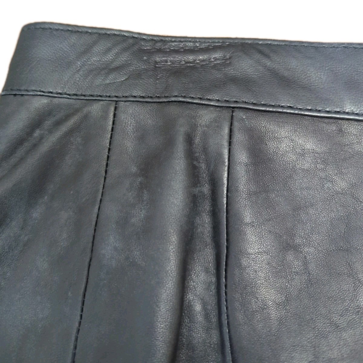 Vintage Black Leather Pencil Skirt Zipper With Snap Closure Front Slit Size 9/10
