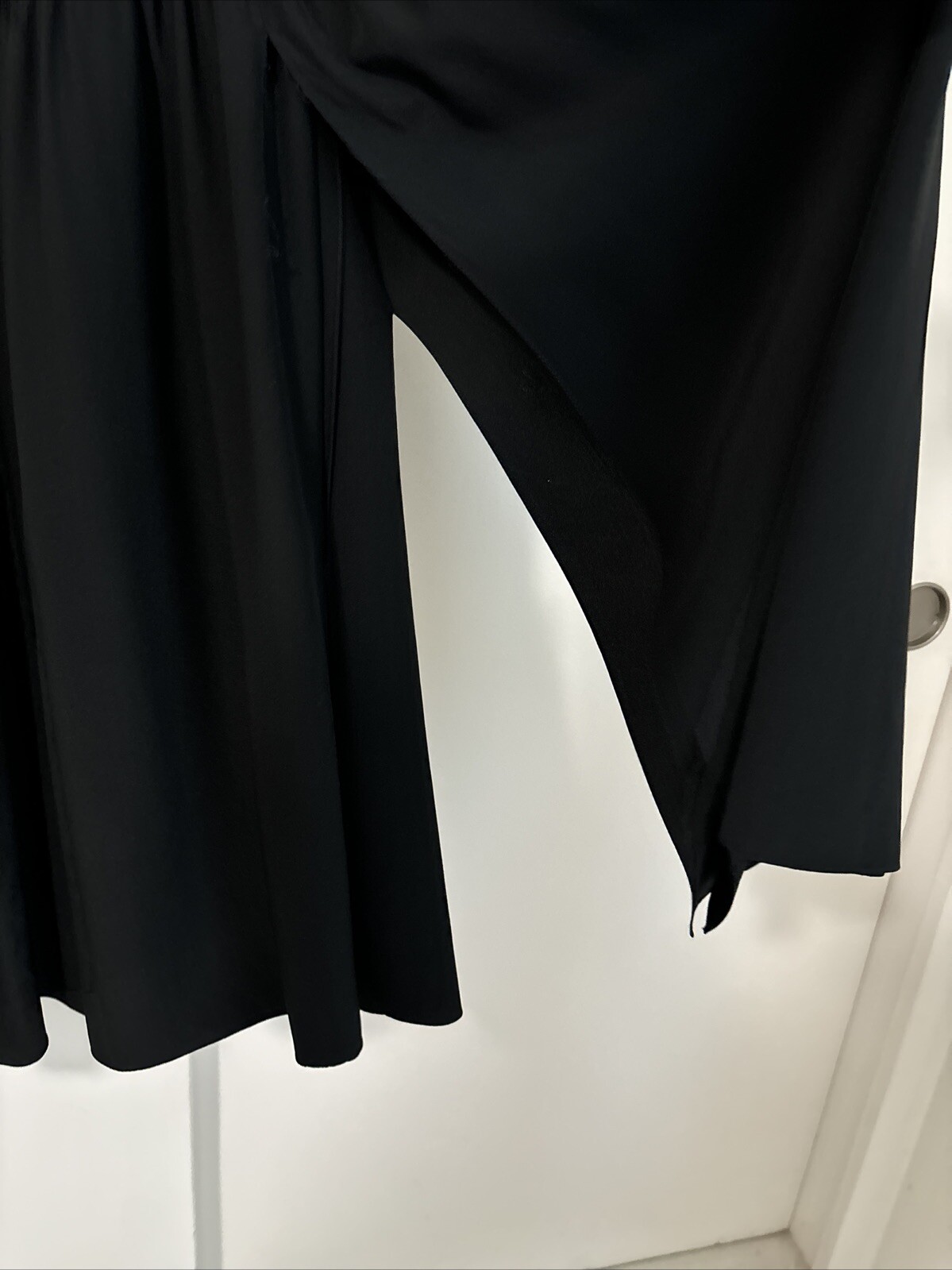 VINTAGE MAGGIE LONDON BLACK SILK DRAPED DRESS WITH SLITS